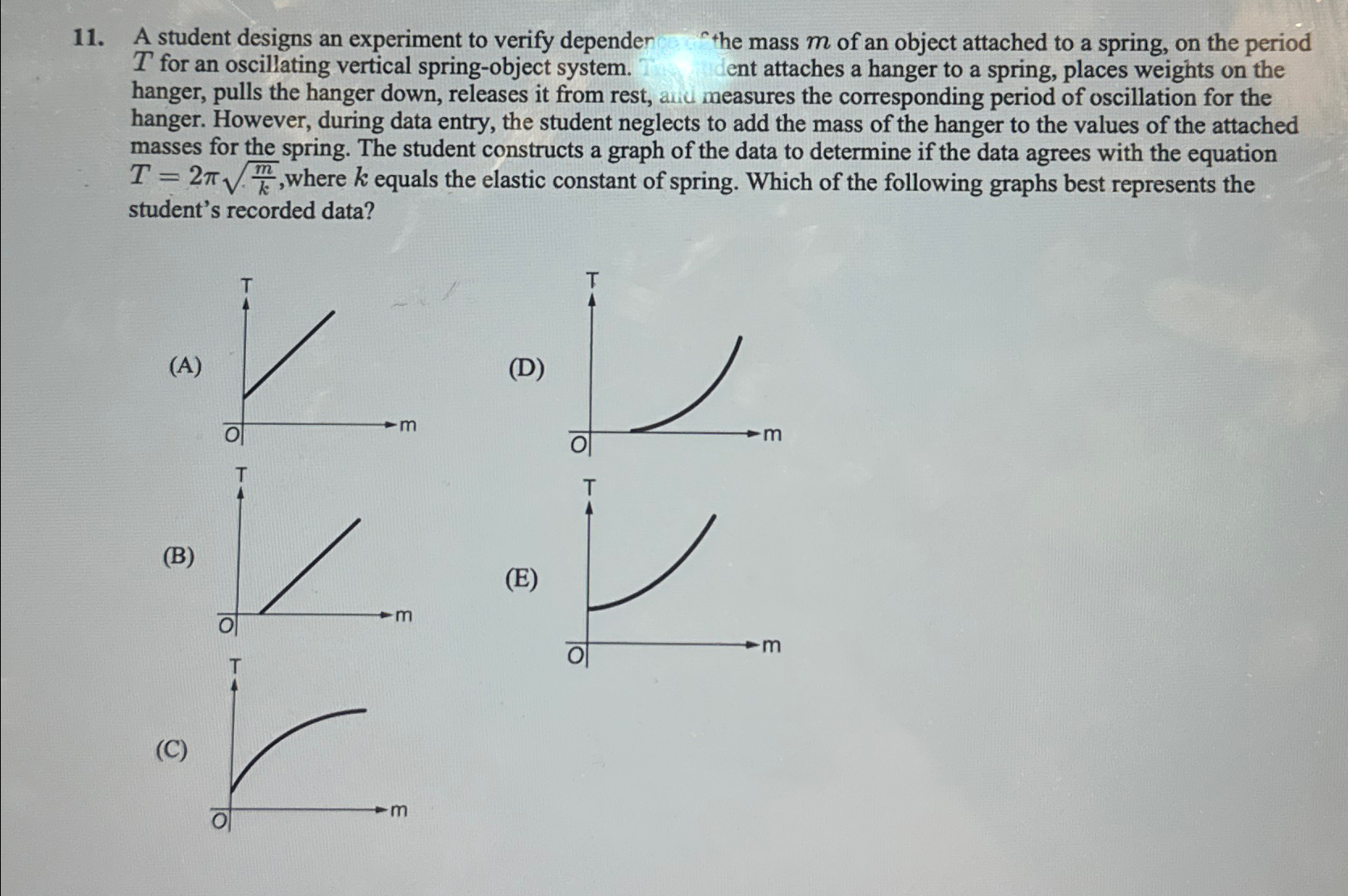 Solved A student designs an experiment to verify dependen T | Chegg.com