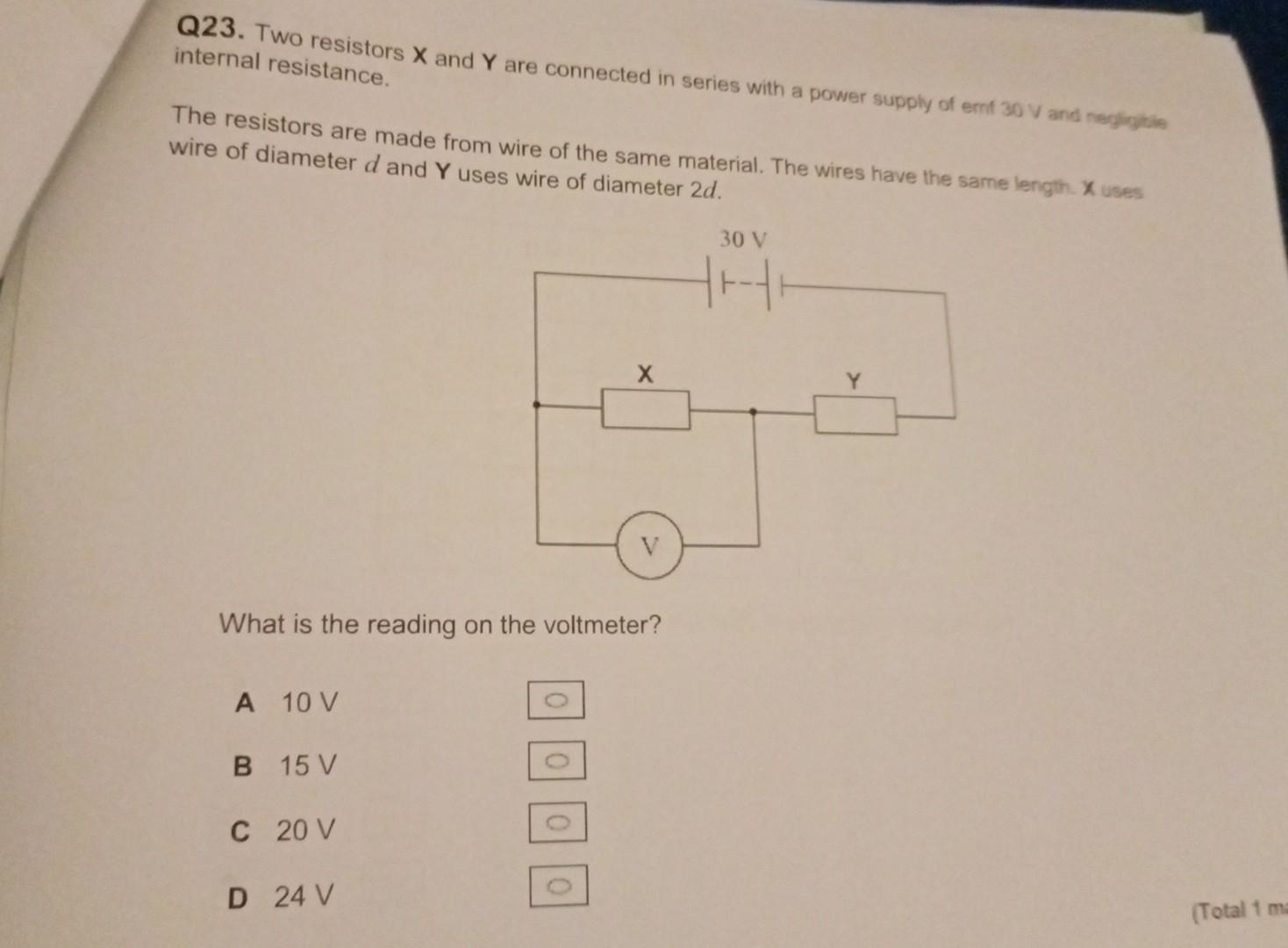 Solved Q23. Two resistors X and Y are connected in series | Chegg.com