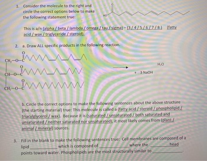 Solved 1. Consider the molecule to the right and circle the