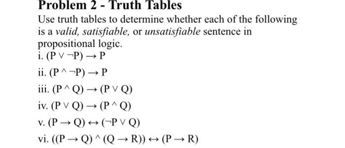 Solved Problem 2 - Truth Tables Use truth tables to | Chegg.com