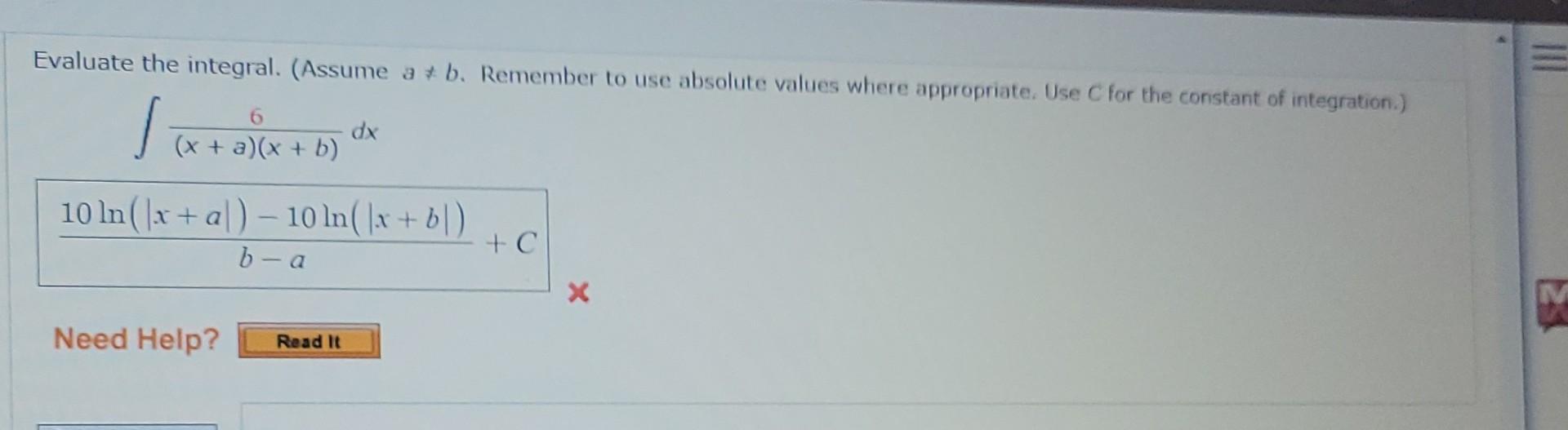 Solved Evaluate the integral. (Assume a + b. Remember to use | Chegg.com