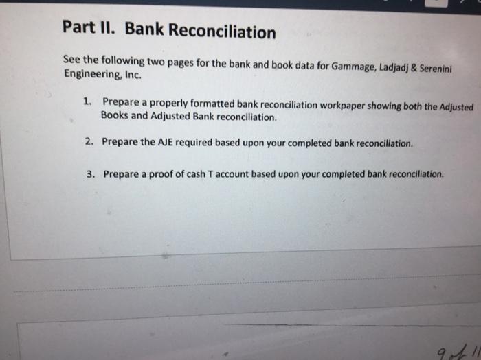 Part II. Bank Reconciliation See The Following Two | Chegg.com