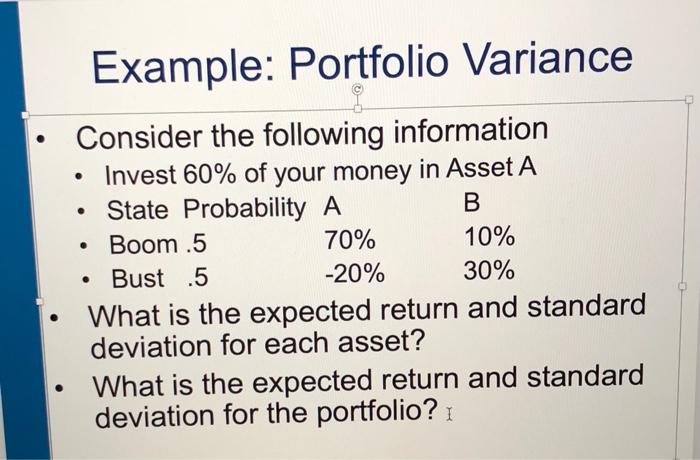 Solved Example: Portfolio Variance . Consider The Following | Chegg.com