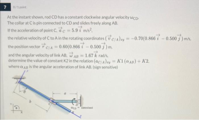 At the instant shown, rod CD has a constant clockwise | Chegg.com