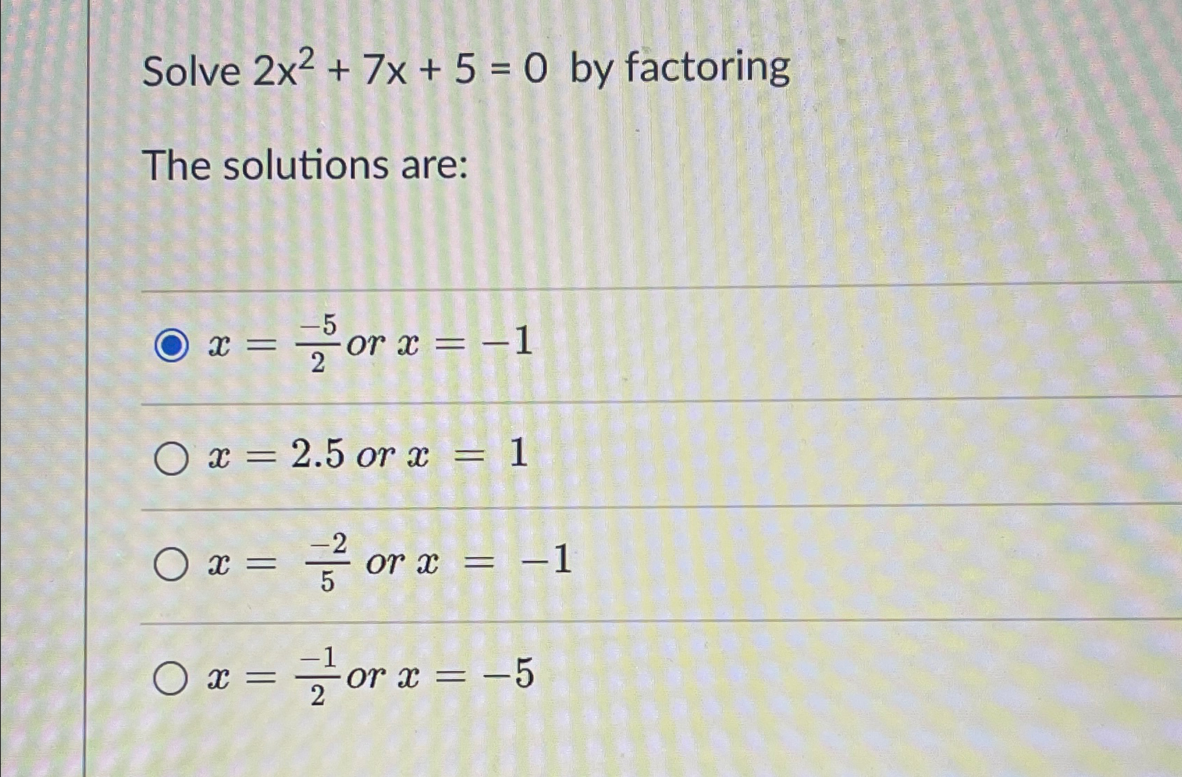 2 X 2 5 X 2 0 SOLVE visual data 2