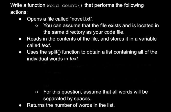 Solved Write a function word_count () that performs the | Chegg.com