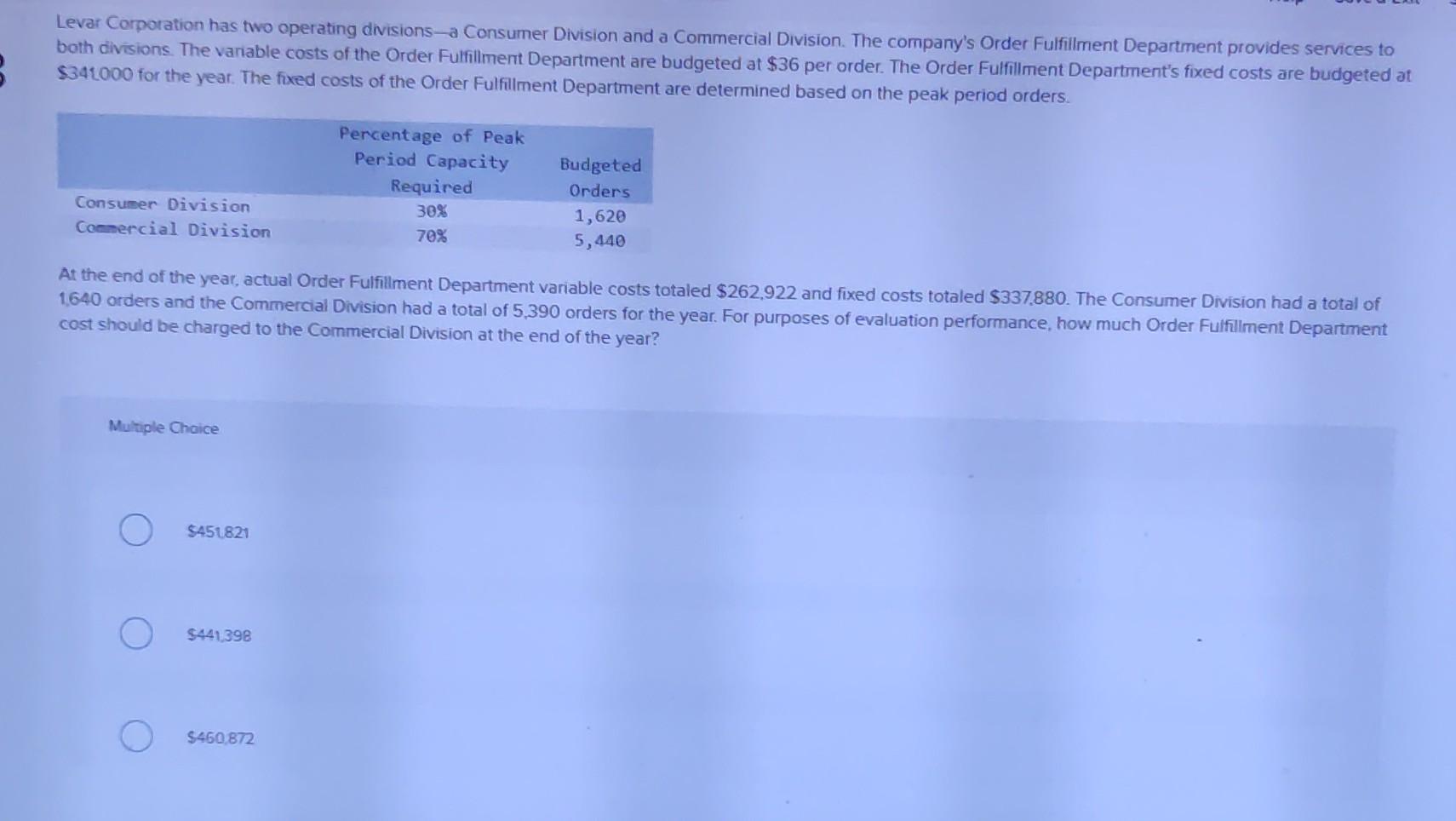 Solved Levar Corporation has two operating divisionsa