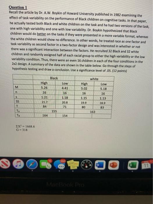 Solved Question 1 Recall the article by Dr. A.W. Boykin of