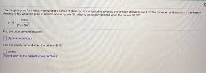 Solved The Marginal Price For A Weekly Demand Of X Bottles Chegg