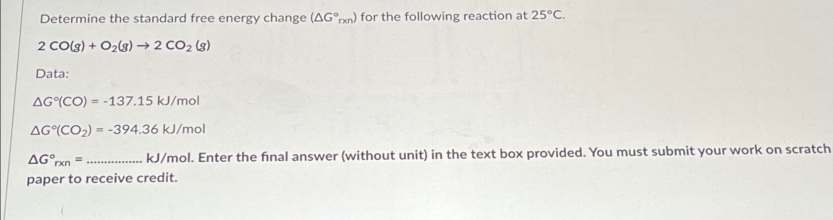 Solved Determine the standard free energy change (ΔG°?r×n) | Chegg.com