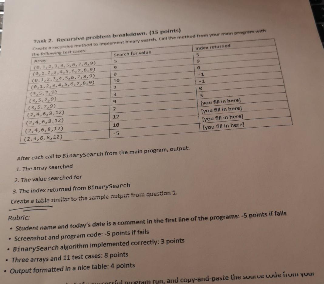 Solved 5 9 @ Task 2. Recursive problem breakdown. (15 | Chegg.com
