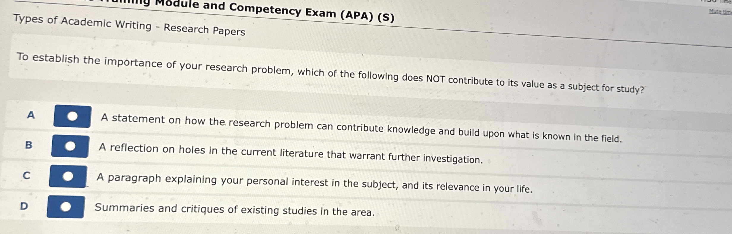 Solved Module and Competency Exam (APA) (S)Types of Academic | Chegg.com