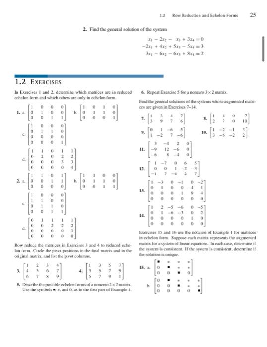 Solved 25 12 Row Reduction and Echelon Forms 2. Find the | Chegg.com