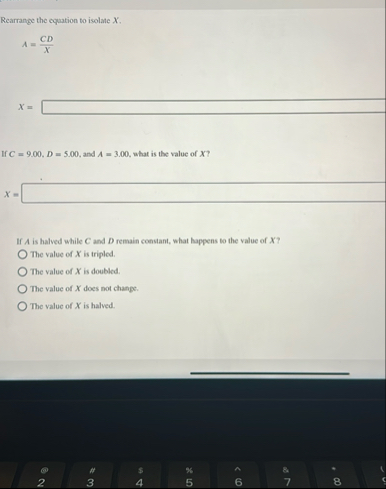 Solved Rearrange the equation to isolate x.A=CDxx= If | Chegg.com