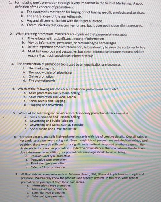1 Formulating One S Promotion Strategy Is Very Chegg Com