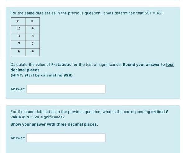 Solved For the same data set as in the previous question, it | Chegg.com