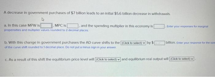 Solved A decrease in government purchases of $7 billion | Chegg.com
