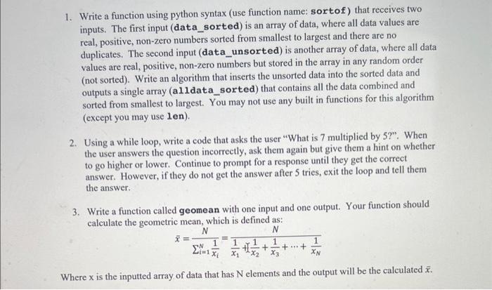 Solved 1. Write a function using python syntax (use function | Chegg.com