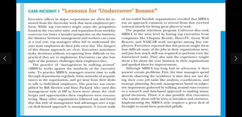 Case Incident 1 Lessons For Undercover Bosses Chegg 