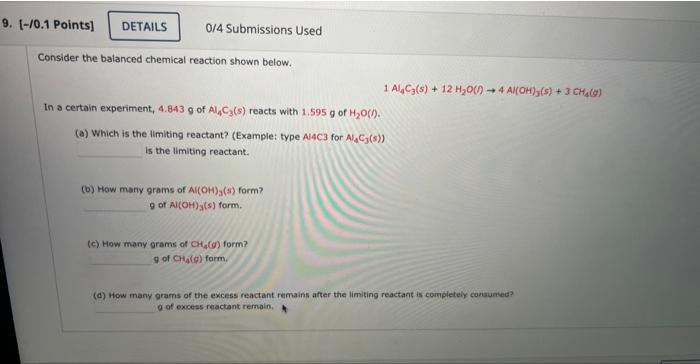 Solved Consider the balanced chemical reaction shown below. | Chegg.com