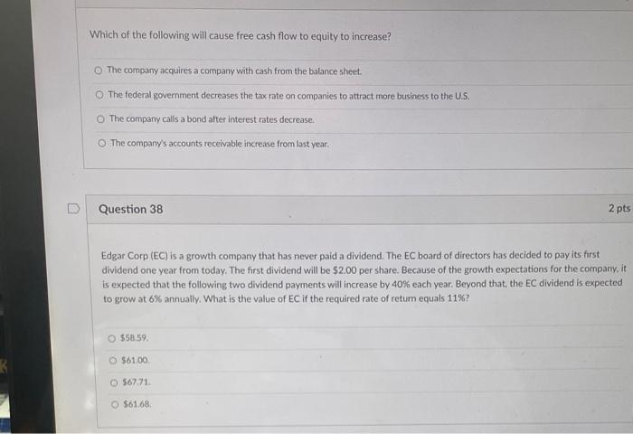 Solved Which of the following will cause free cash flow to | Chegg.com