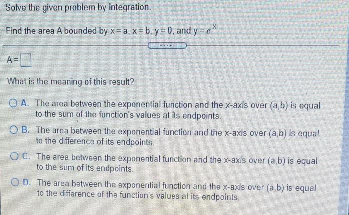 Solved Solve The Given Problem By Integration. Find The Area | Chegg.com