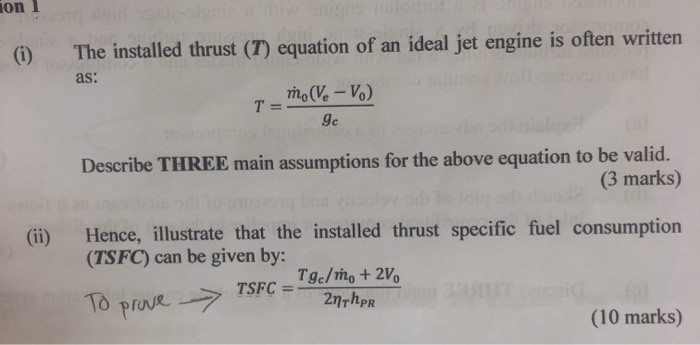 Solved (i) The installed thrust (T) equation of an ideal jet | Chegg.com