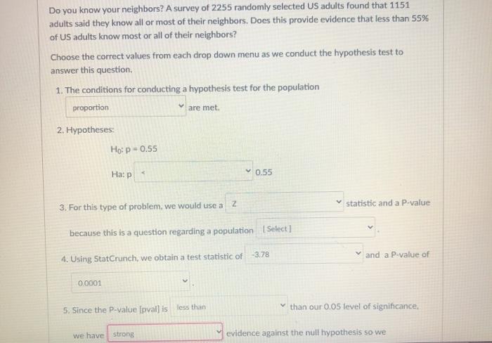 Solved Do you know your neighbors? A survey of 2255 randomly | Chegg.com