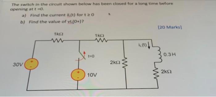 Solved The switch in the circuit shown below has been closed | Chegg.com