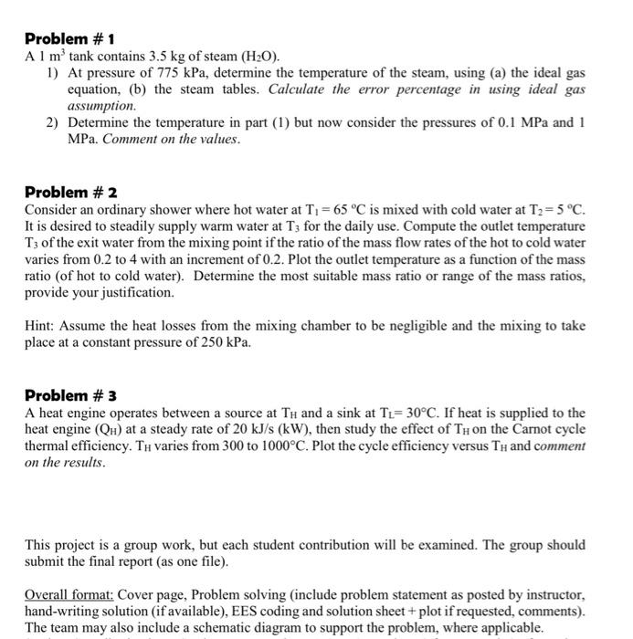 Solved Problem \ 1 A 1 m3 tank contains 3.5 kg of steam