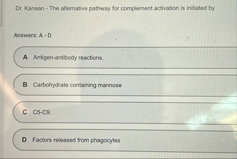 Solved Dr. ﻿Kanaan - ﻿The alternative pathway for complement | Chegg.com