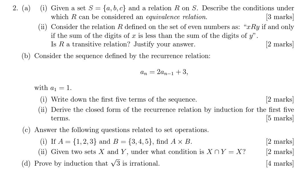 Solved (a) (i) Given a set S={a,b,c} and a relation R on S. | Chegg.com