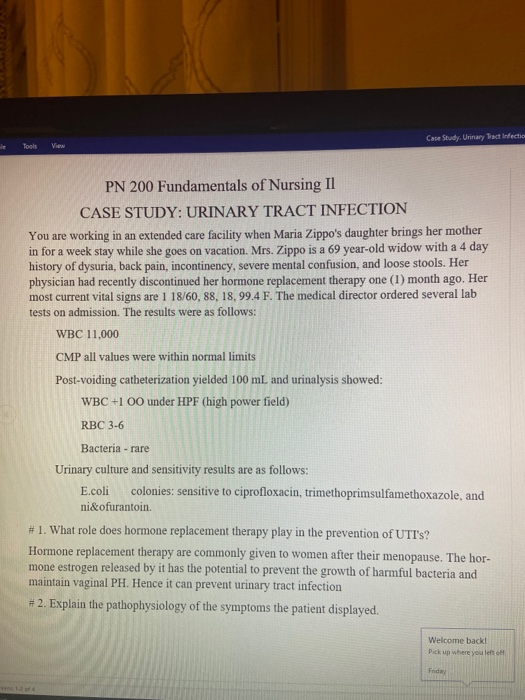 Solved Case Study. Urinary Tract Infection le Tools View PN