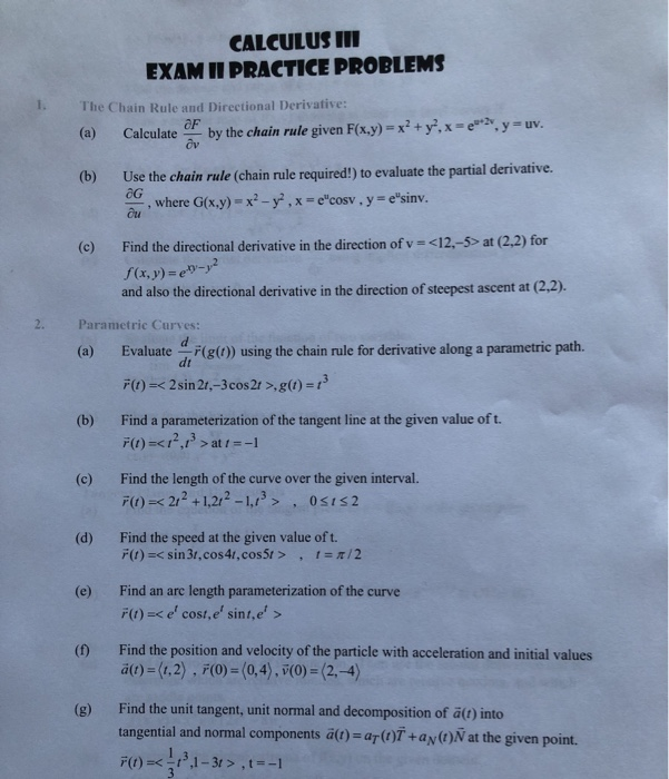 Solved CALCULUS III EXAM I PRACTICE PROBLEMS The Chain Rule | Chegg.com