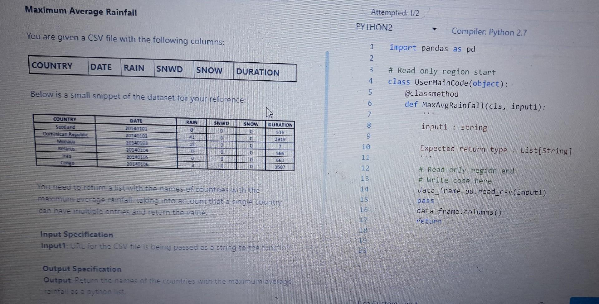 Average Rainfall Python Code