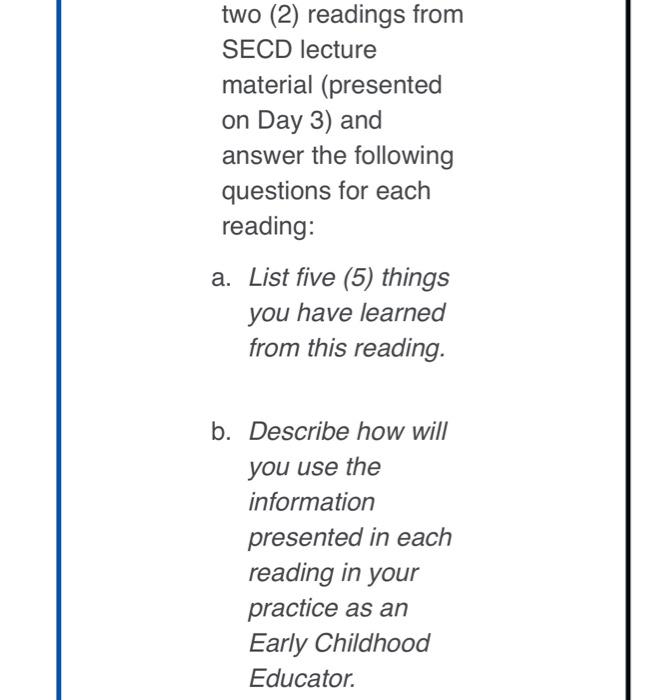 Solved two (2) readings from SECD lecture material | Chegg.com