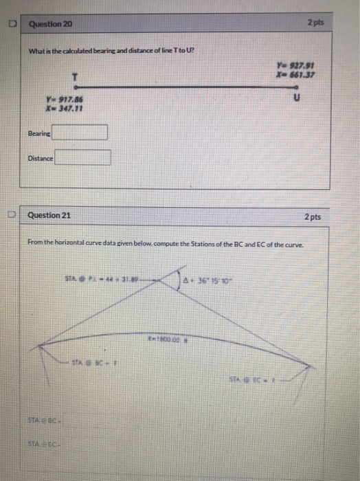 Solved Question 20 2 pts What is the calculated bearing and | Chegg.com