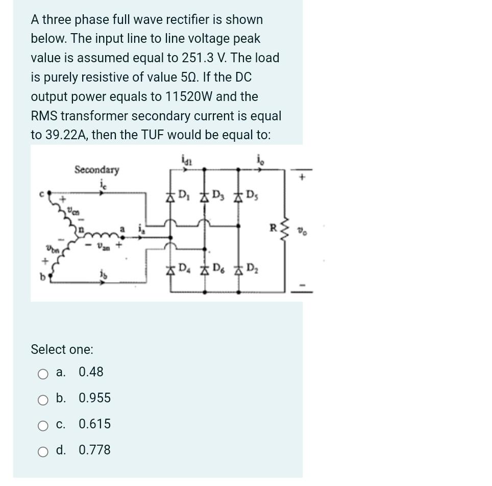 Solved A three phase full wave rectifier is shown below. The | Chegg.com