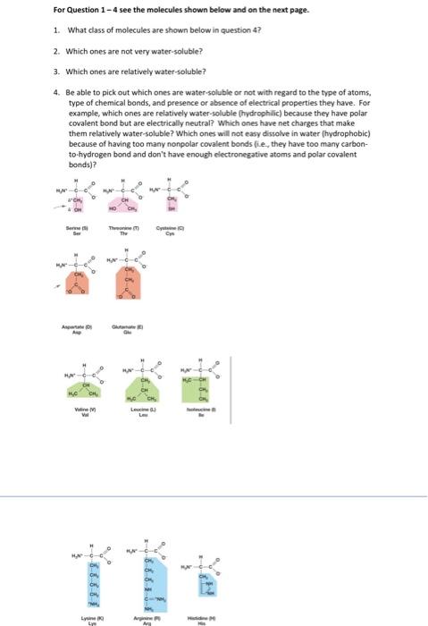 Solved For Question 1- 4 see the molecules shown below and | Chegg.com