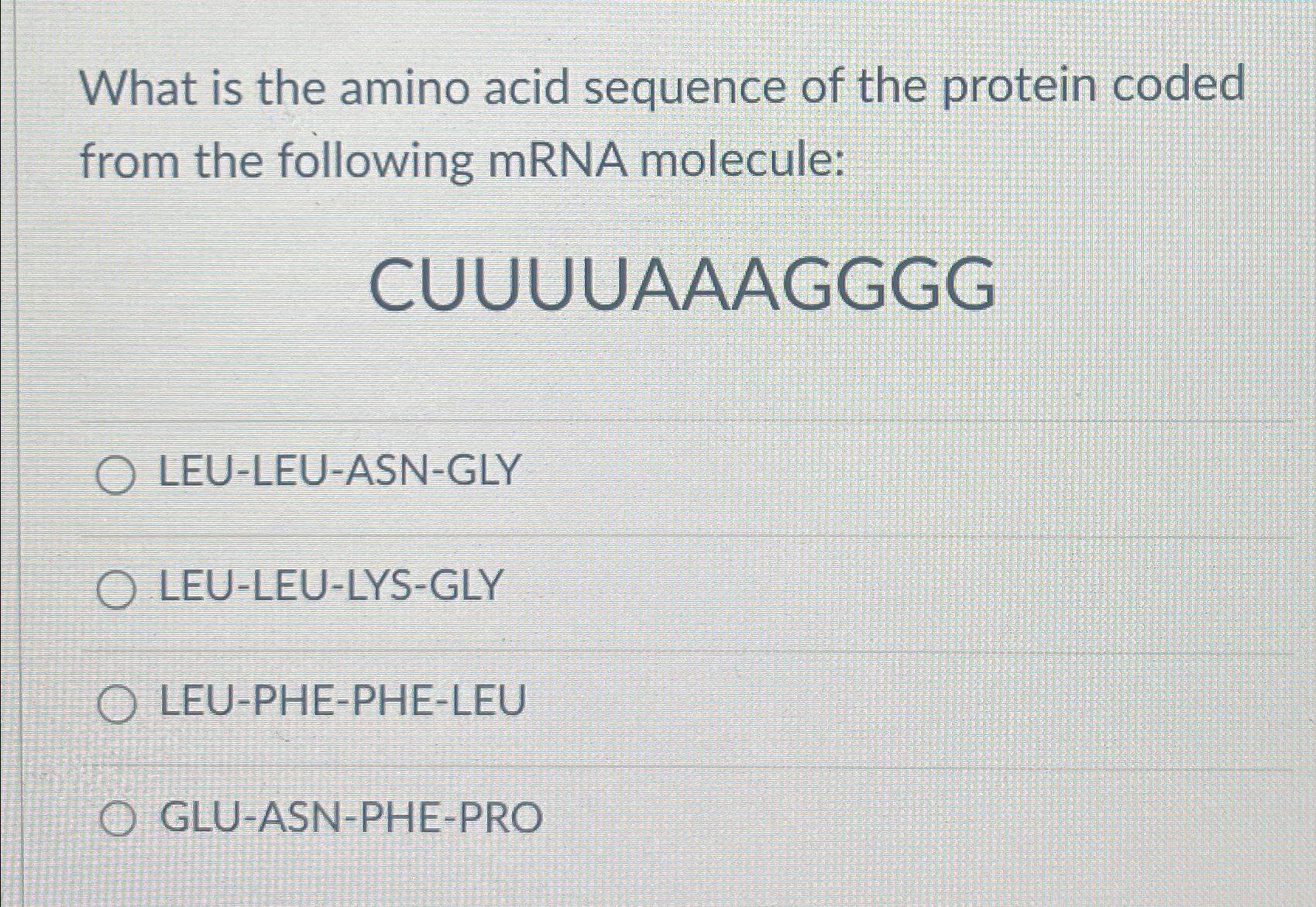 Solved What is the amino acid sequence of the protein coded | Chegg.com