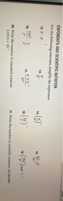 Solved EXPONENTS AND SCIENTIFIC NOTATION For The Following | Chegg.com