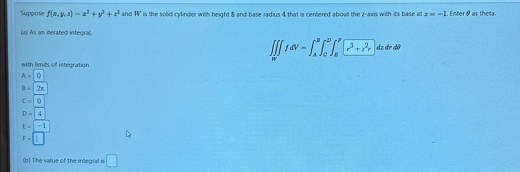 Solved Suppose f(x,y,z)=x2+y2+z2 ﻿and W ﻿is the solid | Chegg.com