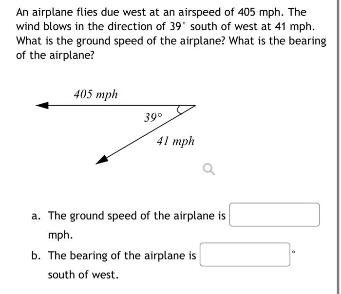 Solved An Airplane Flies Due West At An Airspeed Of 405mph. | Chegg.com