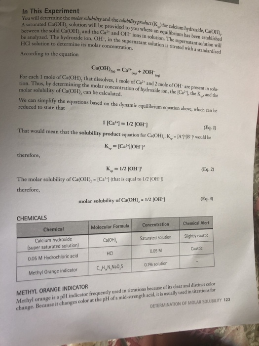 determination of solubility product of calcium hydroxide by titration