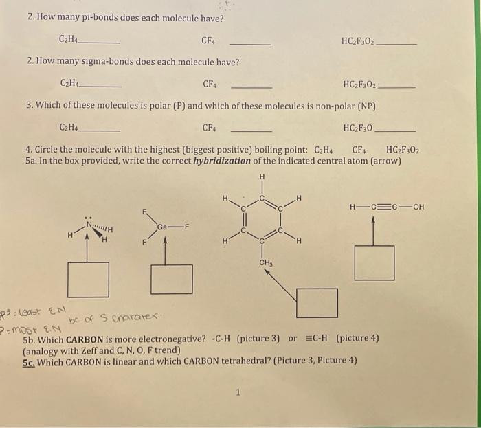 Solved 2 How Many Pi Bonds Does Each Molecule Have C2h4