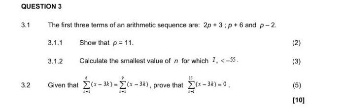 Solved QUESTION 3 3.1 The first three terms of an arithmetic | Chegg.com