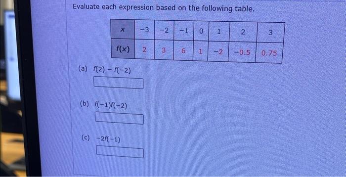 evaluate each expression based on the following table