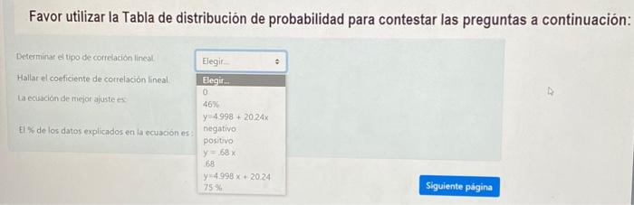 Favor utilizar la Tabla de distribución de probabilidad para contestar las preguntas a continuación: Determinar el tipo de co