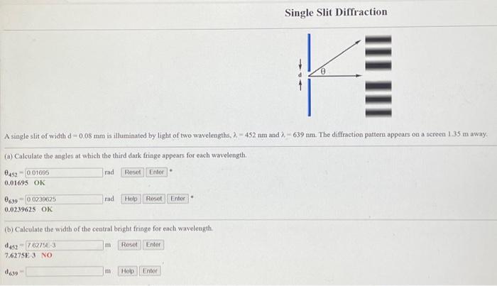 Solved Single Slit Diffraction A single slit of width d=0.08 | Chegg.com
