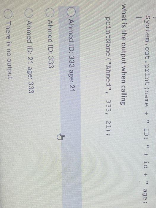 Solved Given the following code: public static void | Chegg.com